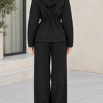 Women's Drawstring Waist Zip-Up Hoodie and Wide Leg Pants Two-Piece Lounge Set