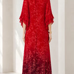 Embellished Tie-Neck Flutter Sleeve Chiffon Maxi Dress