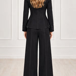 Women's Asymmetric High-Neck Blazer and Wide-Leg Trouser Two-Piece Suit Set