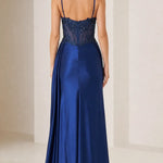 Sleeveless Beaded Corset Slit Formal Evening Dress