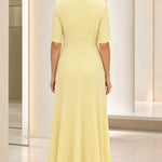 Elegant Beaded Waist Draped Short Sleeve Maxi Evening Dress