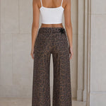 Women's Leopard Print High-Waisted Wide Leg Denim Pants