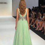 Pleated V-Neck Embellished Floor-Length Evening Gown