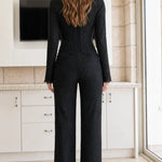 Floral Embroidered Lace Two-Piece Evening Pant Suit with Beaded Buttons