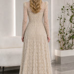 High Neck Beaded Mesh Long Sleeve A-Line Evening Gown