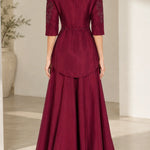 Embroidered 3/4 Sleeve A-Line Maxi Evening Gown with Mandarin Collar