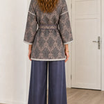 Women's Elegant Jacquard Belted Kimono Cardigan with Tassel Tie