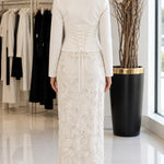 Floral Embroidered Square Neck Jacket & Maxi Skirt Two-Piece Formal Set
