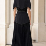 Elegant Beaded Capelet Pleated Maxi Evening Dress