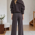 Women's Asymmetric Drape Cowl Neck Ribbed Knit Sweater