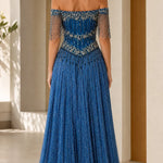 Off-the-Shoulder Beaded Fringe Corset Evening Gown