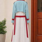 Women's Colorblock Maxi Trench Coat with Belt and Cuff Straps