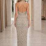 Glitz & Glamour Beaded Halter Neck Evening Gown