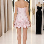Strapless 3D Floral Applique Corset Mini Dress