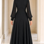 Embellished High Neck Long Sleeve Chiffon Maxi Evening Gown