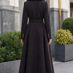 Elegant Faux Fur Shawl Collar Belted Maxi Flare Coat