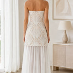 Strapless Embroidered Lace Drop Waist Maxi Dress