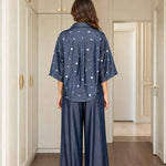 Polka Dot Button-Down Shirt and Wide-Leg Pants Two-Piece Set