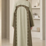 Colorblock Button Accent Maxi Shirt Dress Modest Long Sleeve Kaftan
