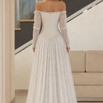 Off-the-Shoulder Pearl Beaded Basque Waist Corset Evening Gown