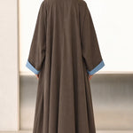Contrast Trim Duster Coat and Wide-Leg Pleated Pants Two-Piece Set