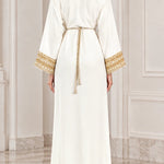 Women's Elegant Gold Embroidered V-Neck Kaftan Maxi Dress