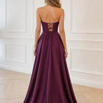Satin Strapless Sequin Accented Evening Gown