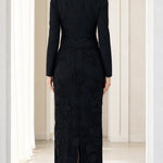 Elegant Beaded Floral Lace Long Sleeve Column Evening Maxi Dress