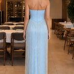 Strapless Corset Beaded Fringe Maxi Evening Gown