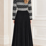 Sequined Jacket Overlay Pleated Maxi Evening Dress with Embellished Waist Detail