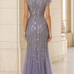 Mirrored Sequin Embellished Peplum Mermaid Evening Gown