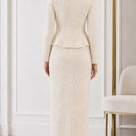 Elegant Embroidered Peplum Skirt Suit with Pearl Embellishment