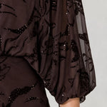 Elegant Mock Neck Sequin Floral Maxi Dress