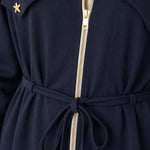 Women's Contrast Piping Zip-Front Wide-Leg Jumpsuit with Drawstring Waist