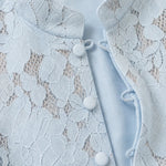 Floral Lace Two-Piece Pant Suit Set with Stand Collar Jacket and Flare Trousers