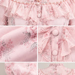 Floral Print Ruffled High-Neck Maxi Dress with Long Sleeves and Pearl Trim