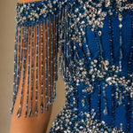 Off-the-Shoulder Beaded Fringe Corset Evening Gown