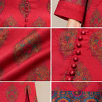 Bohemian Print Satin Maxi Kaftan Dress with Button Front