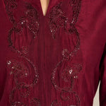 Embroidered 3/4 Sleeve A-Line Maxi Evening Gown with Mandarin Collar