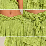 One-Shoulder Cutout Tiered Ruffle Maxi Dress with Braided Rope Trim