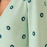 Embroidered Polka Ring V-Neck Balloon Sleeve Mini Dress