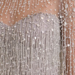 Elegant High-Neck Beaded Long Sleeve Evening Gown