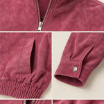Women's Casual Full-Zip Suede-Look Stand Collar Bomber Jacket