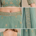 Embroidered V-Neck Long Sleeve Lehenga Choli Set with Dupatta
