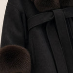 Faux Fur Trim Belted Wool-Look Short Coat