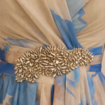 Floral Chiffon V-Neck Maxi Dress with Embellished Waist and Flutter Sleeves