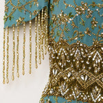 Off-Shoulder Beaded Formal Evening Dress with Fringe Detail
