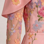 Floral Appliqué Capelet Sheer Sleeve Formal Evening Gown