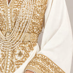 Women's Elegant Gold Embroidered V-Neck Kaftan Maxi Dress