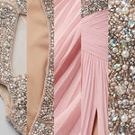 Embellished Keyhole High-Neck Chiffon Evening Gown with Slit